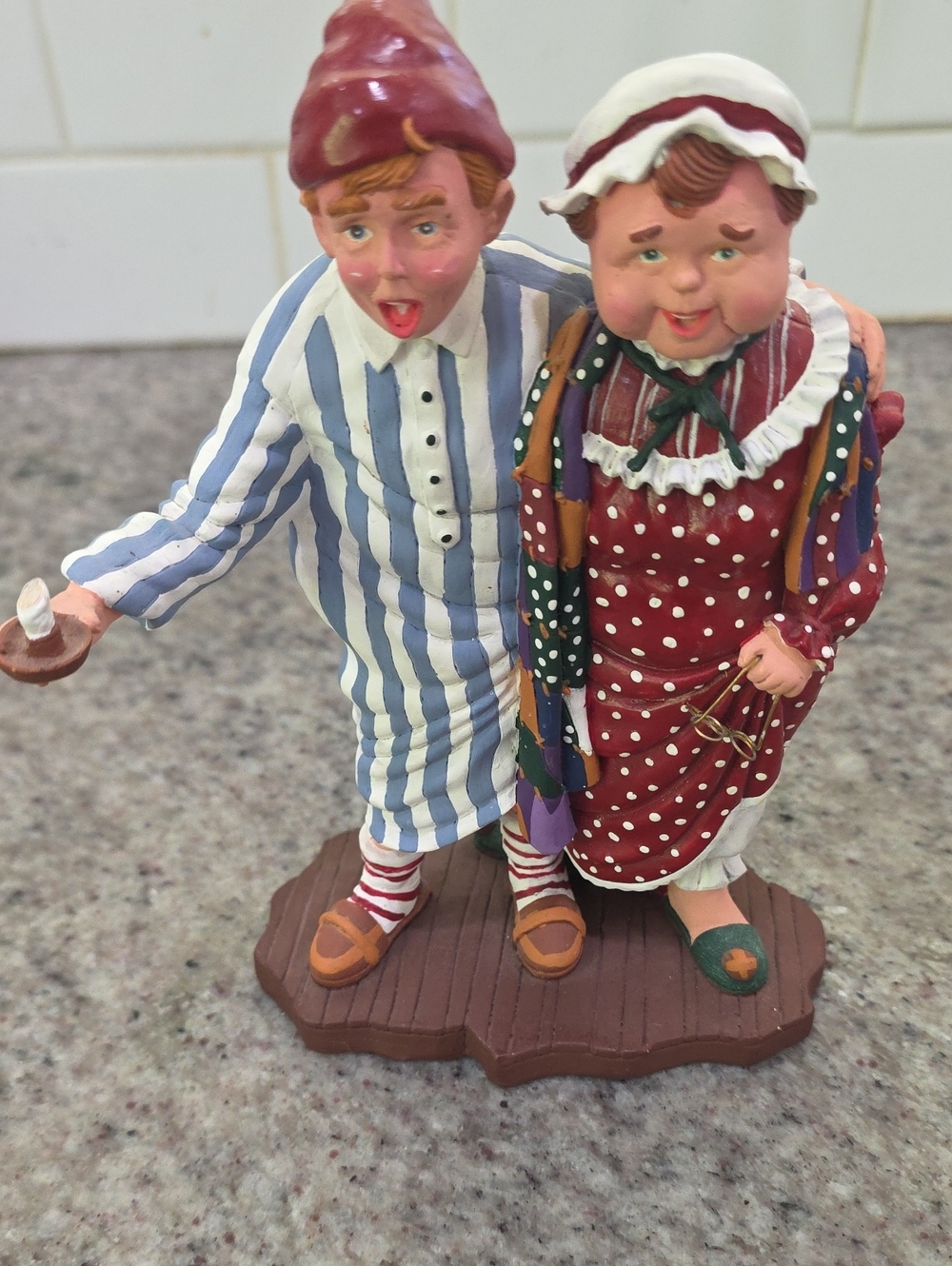 Department 56 Red Polka Dot Couple Figurine with Blue-White Striped Pajamas